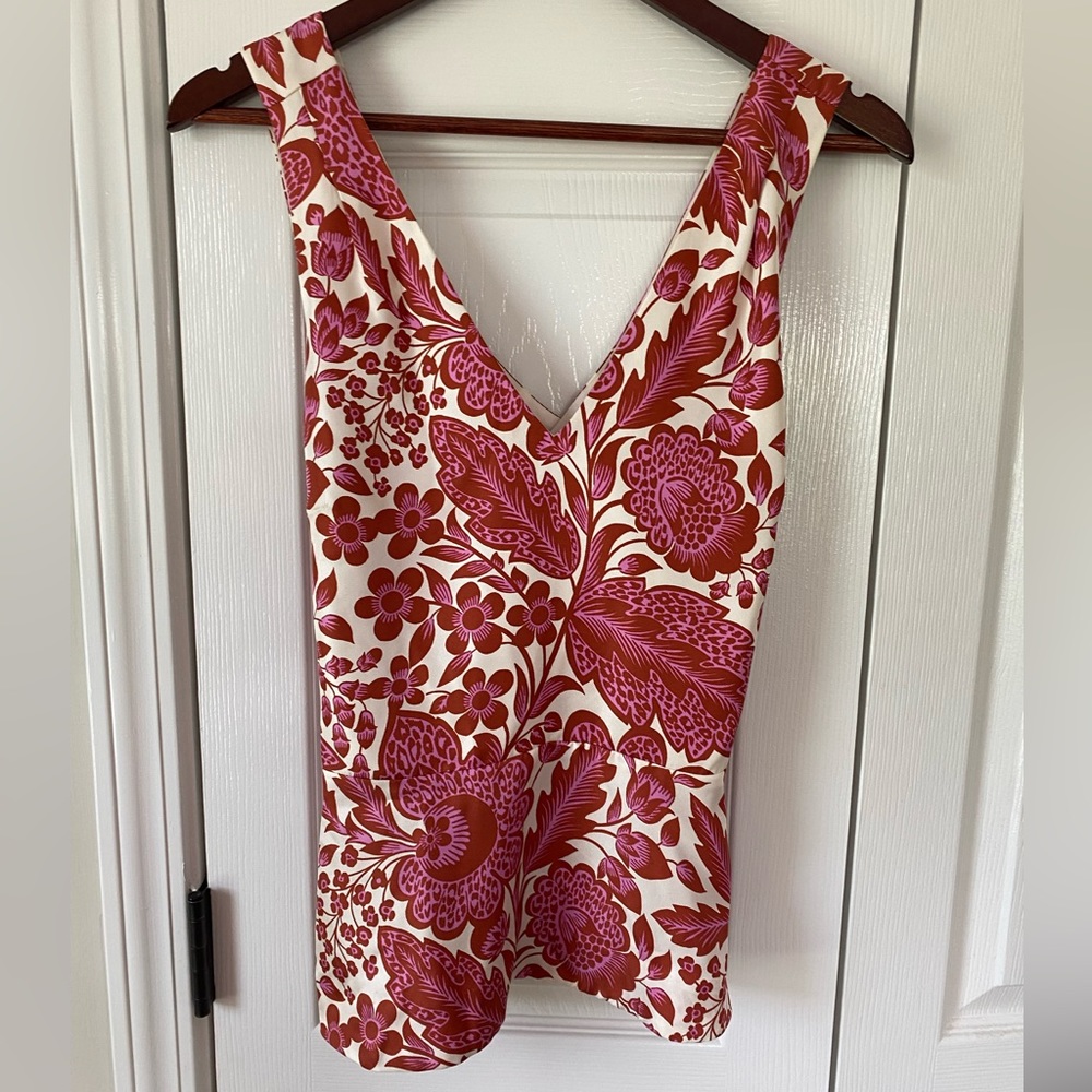 J. Crew Pink and Cream Floral V‑Neck Tank